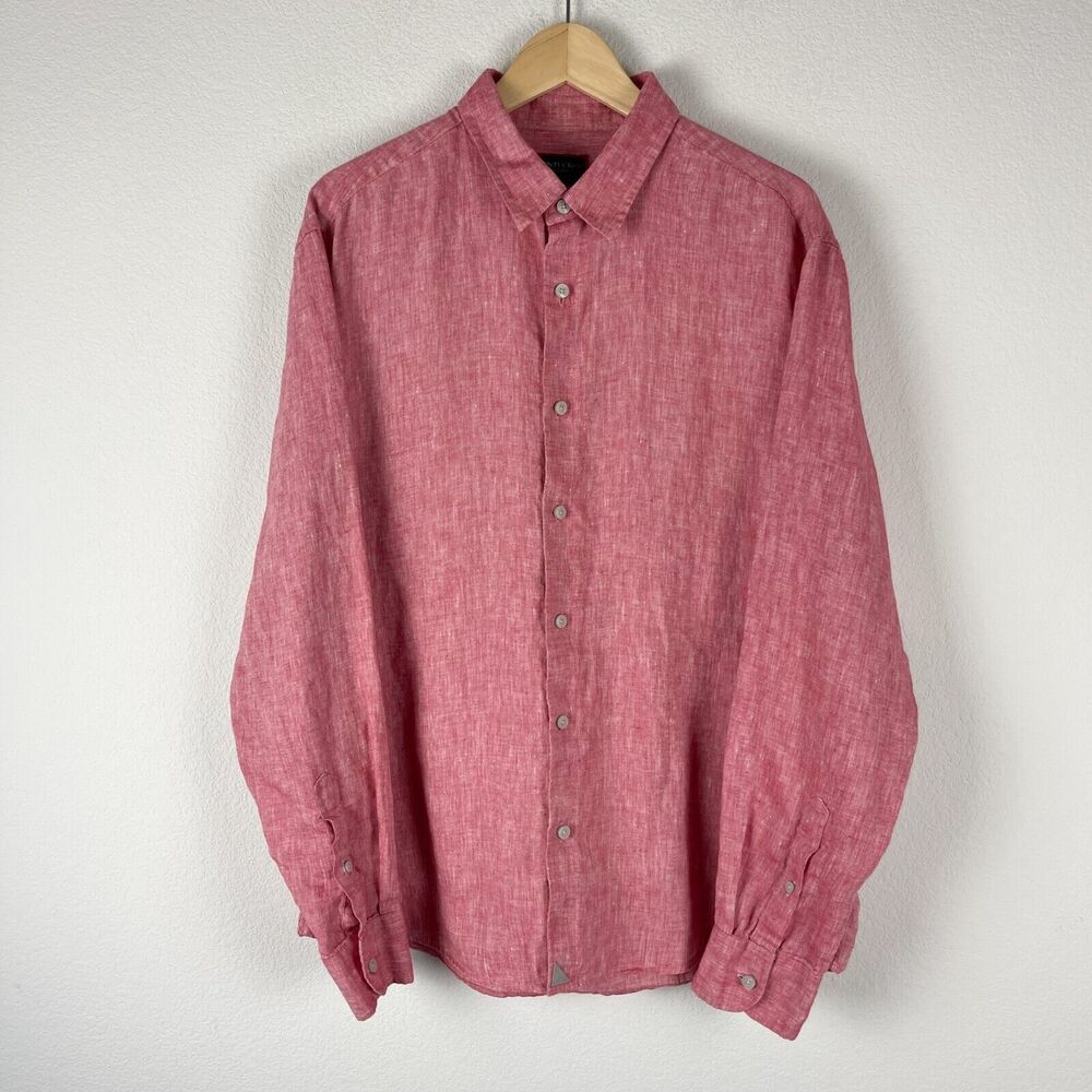 Untuckit Linen Shirt Mens Extra Large XL Red Button Up Long Sleeve Casual Beach